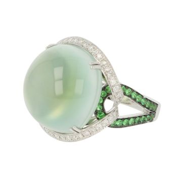 Unique Piece | White Gold Ring | Diamonds - Prehnite - Tsavorite