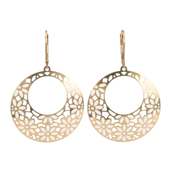 14krt geelgouden oorbel ajour gezaagd bloem emaille