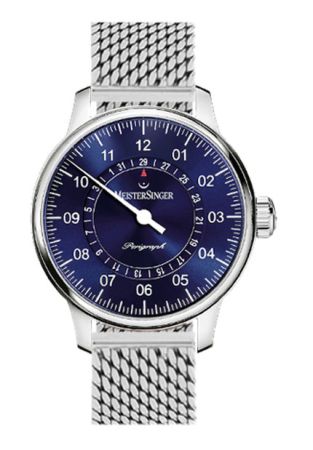 Meistersinger Perigraph AM1008 43mm blauwe wijzerplaat & stalen band