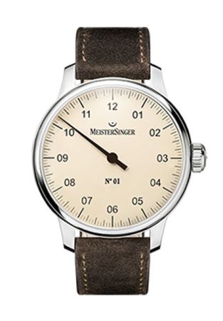 Meistersinger N°01 Am3303 43mm met ivoren wijzerplaat & stalenkast