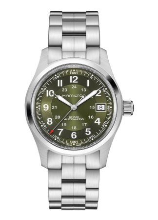 Hamilton Khaki Field Automatic Green/Steel Bracelet | 38mm | H70455160 | Juwelier van Willegen Den Haag