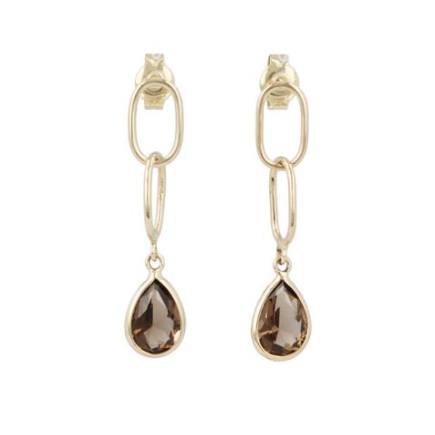 Sundrops | Earrings 14 Carat Yellow gold | Smoky Quartz & Links