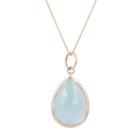 Sundrops | Pendant 14 Carat Pink gold | Aquamarine 14 x 20 mm