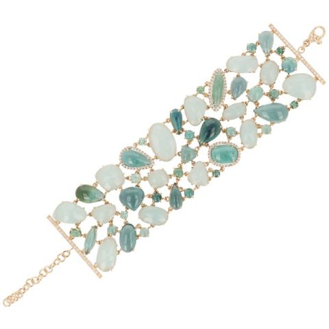 Unique Piece | Pink Gold Bracelet | Diamonds - Tourmaline - Aquamarine