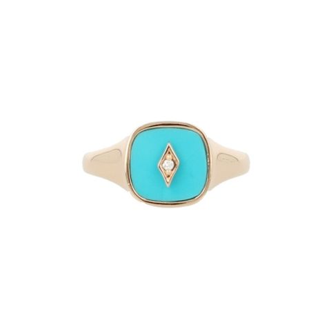Sundrops | Pink Gold Pinky Ring | Diamonds - Turquoise