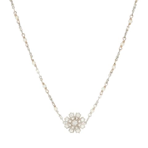 Gucci Flora Necklace | 18kt White Gold | Pearls - 0.50ct Diamonds