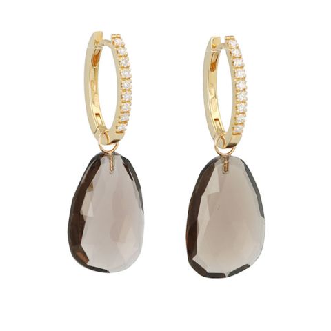 Varivello Set | 18 Carat Yellow Gold Fine Large Diamonds | Smoky Quartz 20 x 15 mm
