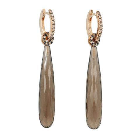 Varivello Set | Pink Gold Fine Small Champagne Diamonds | Smoky Quartz 40 x 8 mm