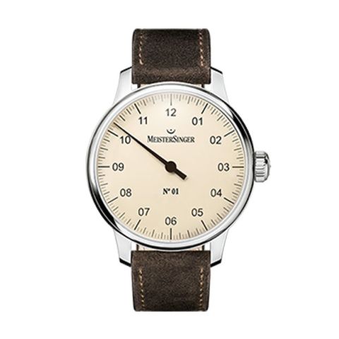 Meistersinger N°01 Am3303 43mm met ivoren wijzerplaat & stalenkast