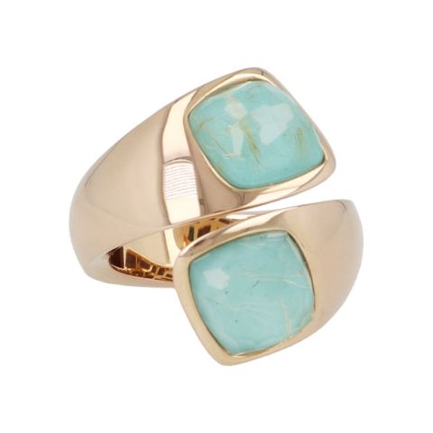 Sundrops | Ring 14 Carat Pink Gold | Turquoise & Rutilated Quartz doublets