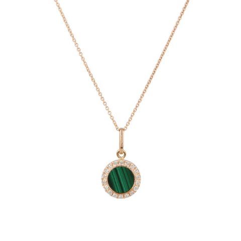 Sundrops | Necklace 14 Carat Pink Gold | Diamond Malachite 