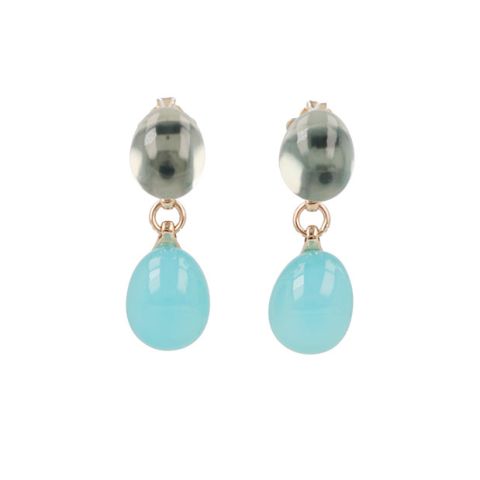 Sundrops | Earstuds 14 Carat Pink Gold | Topaz & Chalcedony