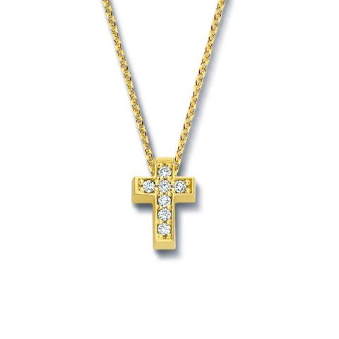 Minitials One Pavé Cross Necklace | 18ct Gold