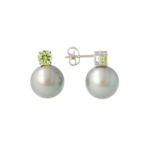 Sundrops | Ear Studs White Gold | Pearl & Peridot