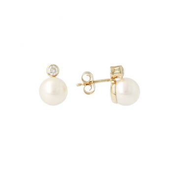 Sundrops | Ear Studs Yellow Gold | Pearl & Diamond