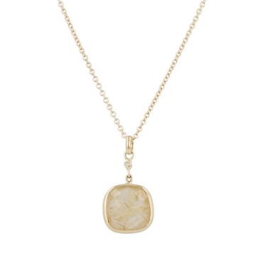 Sundrops | Necklace 14 Carat Yellow Gold | Diamond & Rutilated Quartz 12 x 12 mm