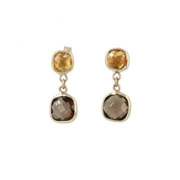 Sundrops | Earrings 14 Carat Yellow gold | Citrine & Smoky Quartz