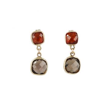 Sundrops | Earrings 14 Carat Yellow gold | Hessonite & Smoky Quartz