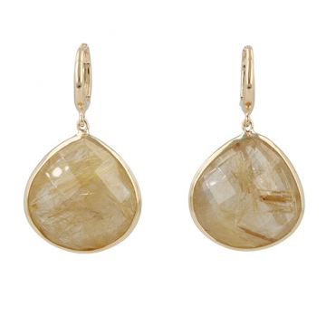 Sundrops | Earrings 14 Carat Yellow gold | Rutilated Quartz 20 x 20 mm