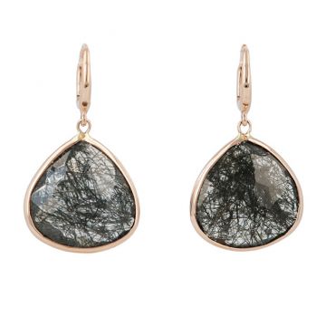 Sundrops | Earrings 14 Carat Pink gold | Black Rutilated Quartz 20 x 20 mm