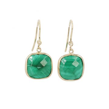 Sundrops | Earrings 14 Carat Yellow gold | Diamond & Malachite 12 x 12 mm