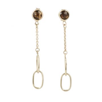 Sundrops | Earrings 14 Carat Yellow gold | Smoky Quartz & Chain & Links