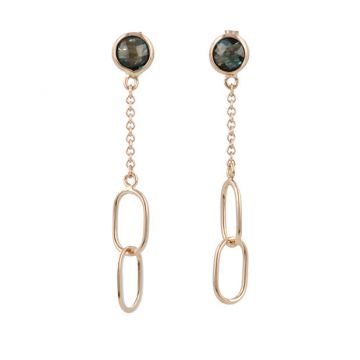 Sundrops | Earrings 14 Carat Pink gold | London Blue Topaz & Chain & Links