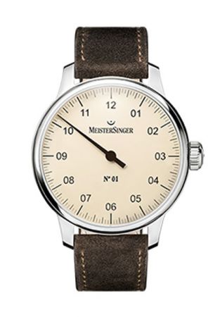 Meistersinger N°01 Am3303 43mm met ivoren wijzerplaat & stalenkast