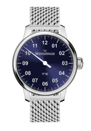 Meistersinger N°02 AM6608N 43mm, donkerblauwe wijzerplaat & stalenkast.