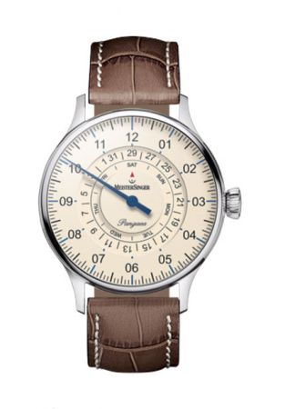 Meistersinger Pangaea Day Date PDD903 Automatic steel case ivory dial dark brown strap