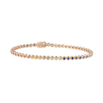 Yeva | Tennis Bracelet 14 Carat Pink Gold | Rainbow Sapphire