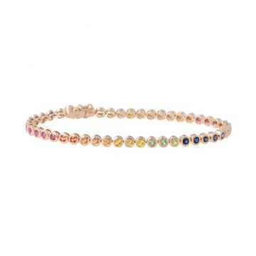 Yeva | Tennis Bracelet 14 Carat Pink Gold | Rainbow Sapphire 