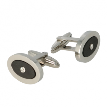 Cufflinks | stainless steel | Oval Black with zirconia 20 x14 mm