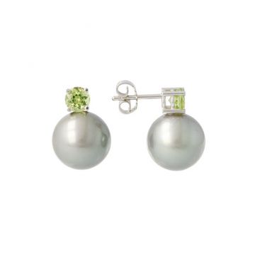 Sundrops | Ear Studs White Gold | Pearl & Peridot
