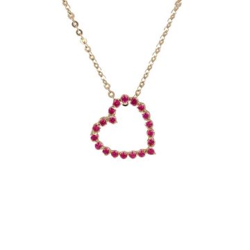 Yeva | necklace yellow gold open heart | Rubies