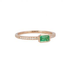 Yeva | Ring 14 Carat Pink Gold | Diamonds & Emerald Baguette