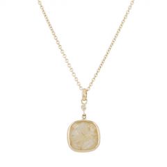 Sundrops | Necklace 14 Carat Yellow Gold | Diamond & Rutilated Quartz 12 x 12 mm