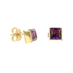 18krt geelgouden oorbel met amethyst princess vorm