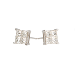 14krt witgouden oorbellen met 8 diamanten princess