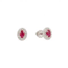 Lux | Earring Lady Lux 14 Carat White Gold | Diamonds Ruby Oval
