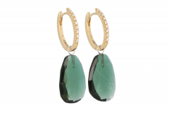 Varivello Set | Yellow Gold Fine Large Diamonds | Green Tourmaline 20 x 15 mm