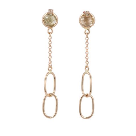 Sundrops | Earrings 14 Carat Pink gold | Green Amethyst & Chain & Links