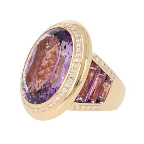 Unique Piece | Pink Gold Ring | Diamonds - Amethyst