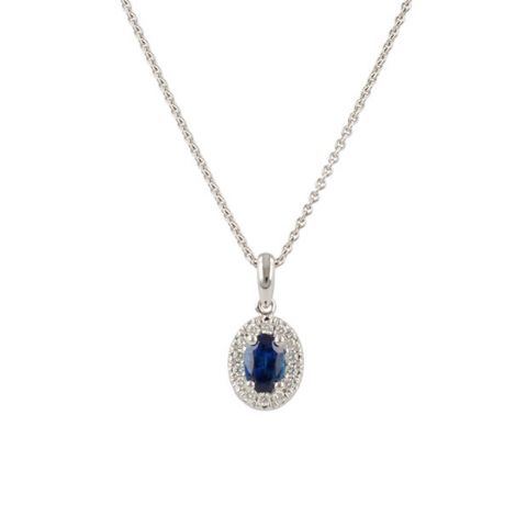 Lux | Pendant Lady Lux 14 Carat White gold | Diamonds Sapphire Oval