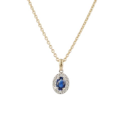 Lux | Pendant Lady Lux 14 Carat Yellow & White gold | Diamonds Sapphire Oval