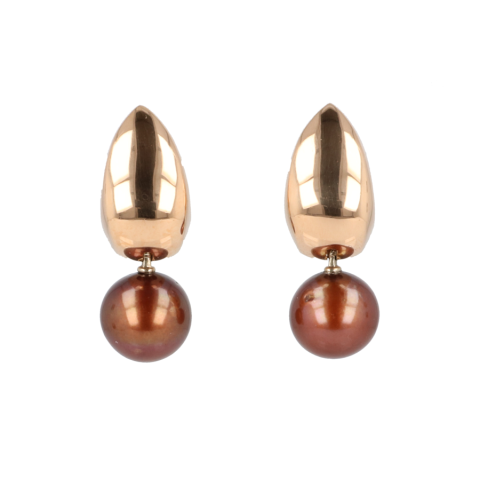 Varivello Earrings Bold Small Droplet with Pearl Chocolate Brown | Pinkgold