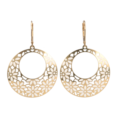 14krt geelgouden oorbel ajour gezaagd bloem emaille