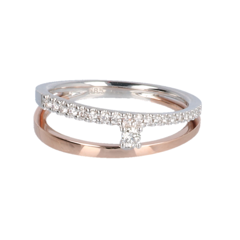 14krt wit- en roségouden ring fantasie met diamant