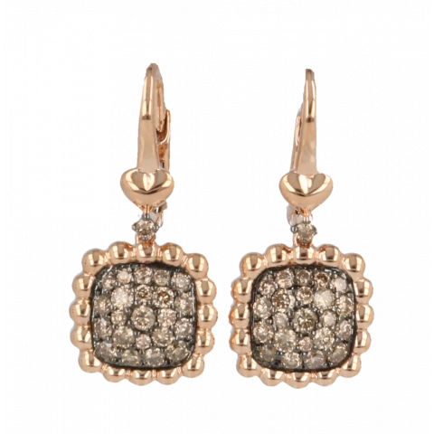 Yeva | 18carat Pinkgold Square Earrings | Brown Diamond 