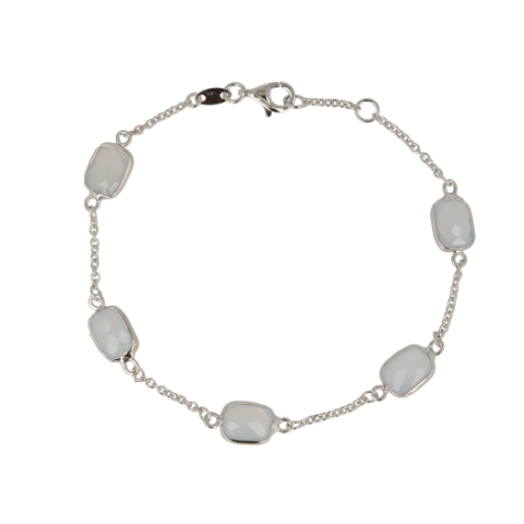 Sundrops | Bracelet 14 Carat White Gold | Blauw Chalcedony